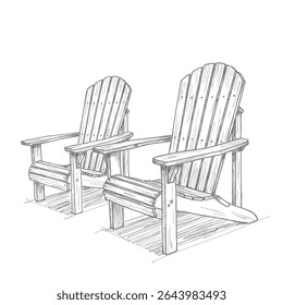 Adirondack chairs hand sketch. Rustic adirondack chairs showcase a comfortable outdoor seating elegantly. Outdoor furniture concept