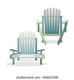 Adirondack Wooden Chair Front And Back, Vector Flat Illustration