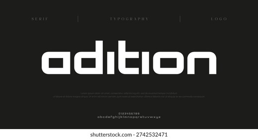 Adition, Creative digital minimal modern alphabet fonts. Typography minimalist urban digital neon future creative logo font. vector illustration
