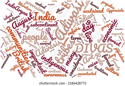 Adivasi Divas Day 9 August Word Cloud In Vector Art Creative Colourful White Back Ground