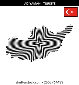 Adiyaman Karte verfügt über kreisförmige Linien und Flagge