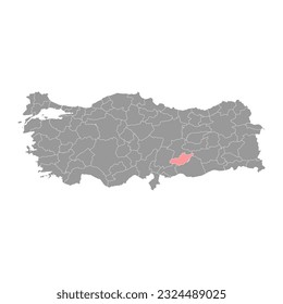 Mapa de la provincia de Adiyaman, divisiones administrativas de Turquía. Ilustración vectorial.