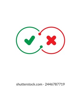 adjacent check and cancel signs. green check sign, red cancel sign