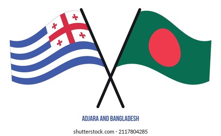 Adjara and Bangladesh Flags Crossed And Waving Flat Style. Official Proportion. Correct Colors.