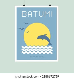 Adjara Batumi Beach Poster. Vector Art Print