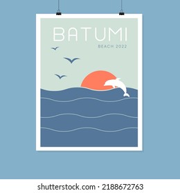 Adjara Batumi Beach Poster. Vector Art Print