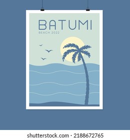 Adjara Batumi Beach Poster. Vector Art Print