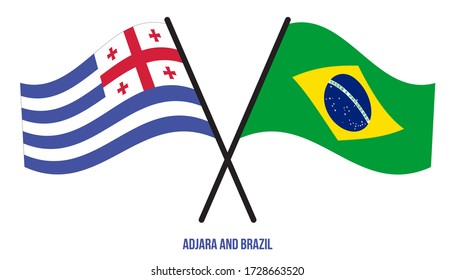 Adjara and Brazil Flags Crossed And Waving Flat Style. Official Proportion. Correct Colors.