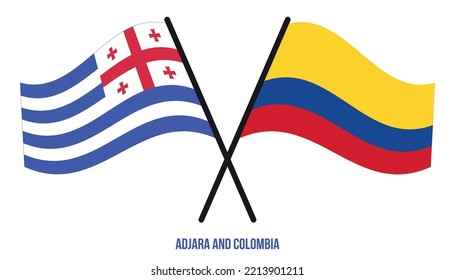 Adjara and Colombia Flags Crossed And Waving Flat Style. Official Proportion. Correct Colors.