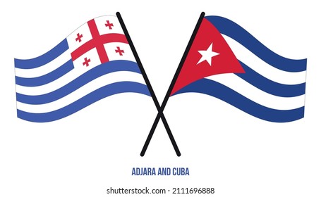 Adjara and Cuba Flags Crossed And Waving Flat Style. Official Proportion. Correct Colors.