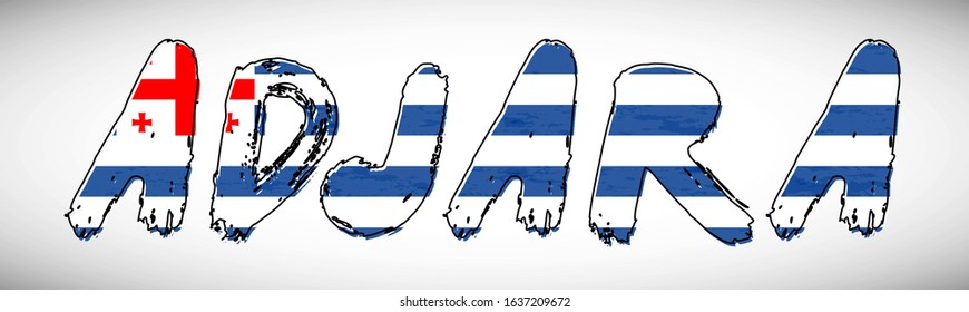 Adjara flag on text typography. Country name banner strip. Elegant typography background.