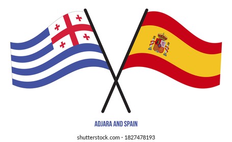 Adjara and Spain Flags Crossed And Waving Flat Style. Official Proportion. Correct Colors.