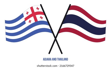 Adjara and Thailand Flags Crossed And Waving Flat Style. Official Proportion. Correct Colors.