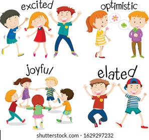 Adjective wordcards with children and words illustration
