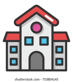 Adjoining buildings with main block in the center