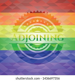 Adjoining emblem on mosaic background with the colors of the LGBT flag