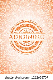 Adjoining orange tile background illustration. Square geometric mosaic seamless pattern with emblem inside.
