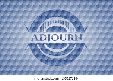 Adjourn blue emblem with geometric pattern background.