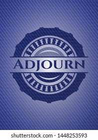 Adjourn emblem with jean background. Vector Illustration. Detailed.