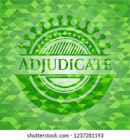 Adjudicate green emblem with mosaic background