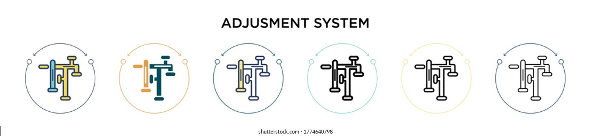 Adjusment system icon in filled, thin line, outline and stroke style. Vector illustration of two colored and black adjusment system vector icons designs can be used for mobile, ui, web