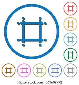 Adjust canvas size flat color vector icons with shadows in round outlines on white background
