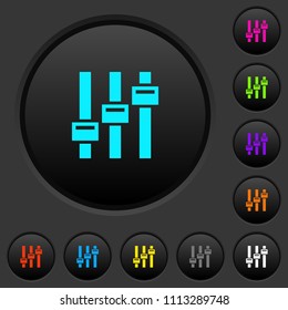 Adjust dark push buttons with vivid color icons on dark grey background