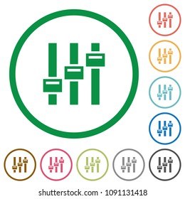 Adjust flat color icons in round outlines on white background