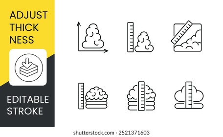 Ajuste a espessura da espuma, conjunto de ícones de linha de vetor com traçado editável.