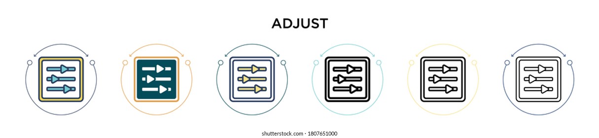 Adjust icon in filled, thin line, outline and stroke style. Vector illustration of two colored and black adjust vector icons designs can be used for mobile, ui, web