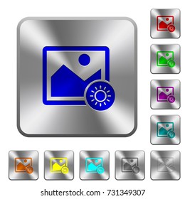 Adjust image brightness engraved icons on rounded square glossy steel buttons