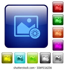 Adjust image brightness icons in rounded square color glossy button set