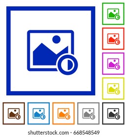 Adjust image contrast flat color icons in square frames on white background