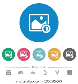 Adjust image contrast flat white icons on round color backgrounds. 6 bonus icons included.