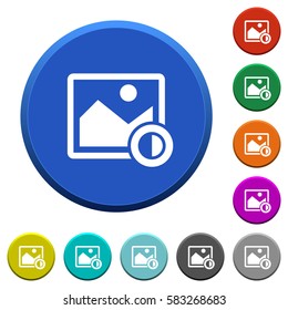 Adjust image contrast round color beveled buttons with smooth surfaces and flat white icons