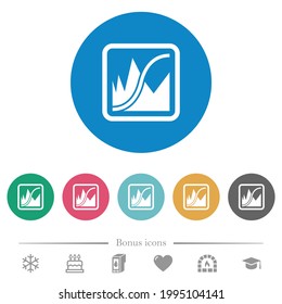 Adjust image curves flat white icons on round color backgrounds. 6 bonus icons included.