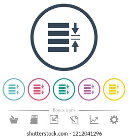 Adjust line spacing flat color icons in round outlines. 6 bonus icons included.
