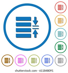 Adjust line spacing flat color vector icons with shadows in round outlines on white background