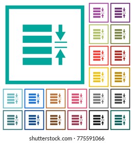 Adjust line spacing flat color icons with quadrant frames on white background