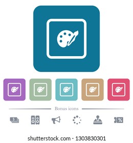 Adjust object color white flat icons on color rounded square backgrounds. 6 bonus icons included