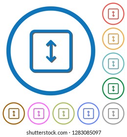 Adjust object height flat color vector icons with shadows in round outlines on white background