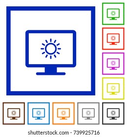Adjust screen brightness flat color icons in square frames on white background