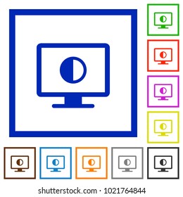 Adjust screen contrast flat color icons in square frames on white background