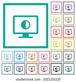Adjust screen contrast flat color icons with quadrant frames on white background