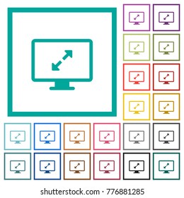 Adjust screen resolution flat color icons with quadrant frames on white background