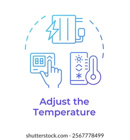 Adjust temperature blue gradient concept icon. Maintaining thermostat settings. Energy saving tip. Sustainability. Round shape line illustration. Abstract idea. Graphic design. Easy to use in article