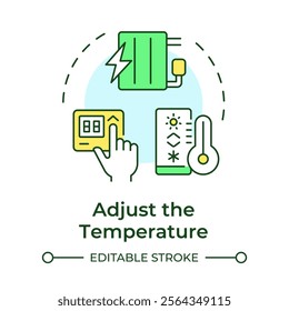 Adjust temperature multi color concept icon. Maintaining thermostat settings. Energy saving tip. Sustainability. Round shape line illustration. Abstract idea. Graphic design. Easy to use in article