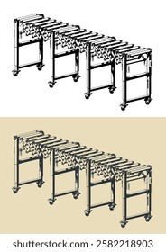 Adjustable accordion roller conveyor illustrations