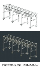 Adjustable accordion roller conveyor isometric blueprints