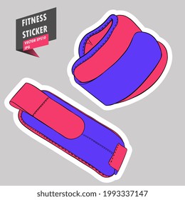 Pesos de ángulo ajustables para pierna y brazo. Gimnasio. Equipo. Rutina de fitness. Estilo de vida activo. Ilustración colorida dibujada a mano. Pegatina para imprimir. Alta resolución. Vector EPS10 e IPG